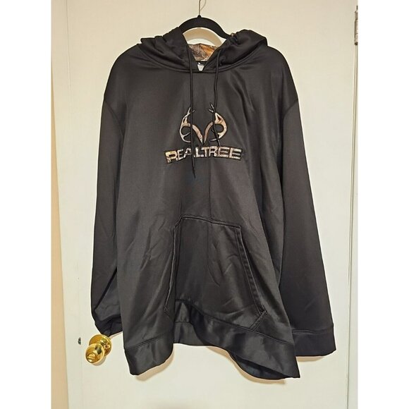 Real Tree Hoodie Men's Sz 3XL Black Green Tan Camo Drawstring Sweatshirt Fleece - Picture 1 of 6